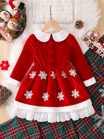 'S Christmas Snowflake Print Dress - Red & White Holiday Party Outfit with Flared Skirt, Long Formal dress for Christmas, New Year's, Winter - Easy-to-Wear Standalone or Layered Look with Coats/B Jackets - Fall/Winter Clothin