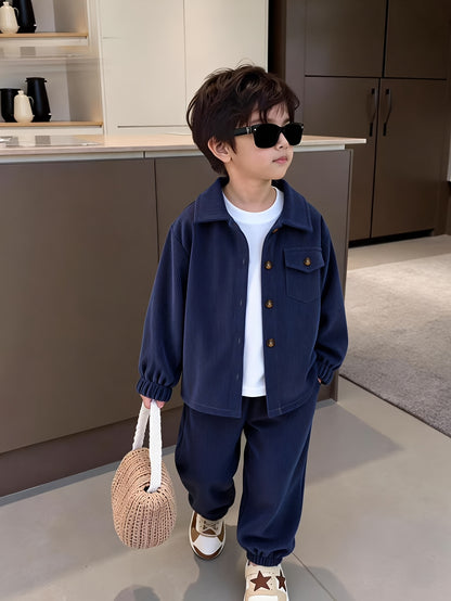 Boys' Casual Corduroy Set with Long-Sleeve Jacket & Pants - ayq