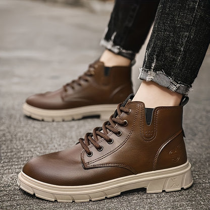 Plus Size Men's Short Lace-Up Motorcycle Boots - Casual Street Style