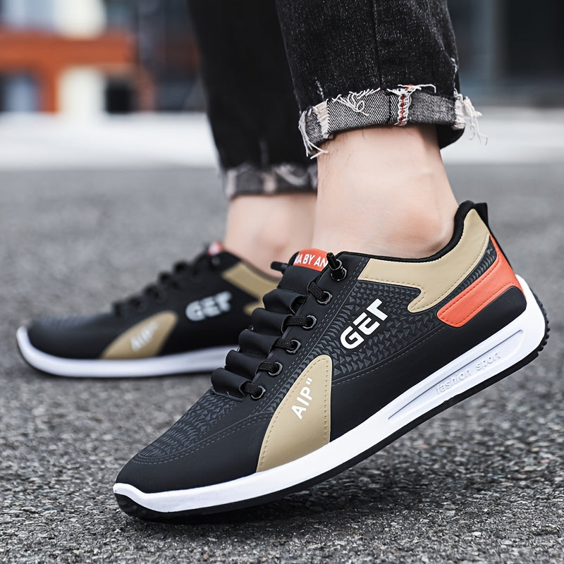 Men's White/Grey/Black Casual Sneakers - Low-Top Lace-Up Shoes with Cushioned Rubber Sole, PU Upper  Fabric Lining - Lightweight Everyday Walking Shoes for Gym, Office, Travel - Minimalist Athletic Footwear, Shoes Sneakers,
