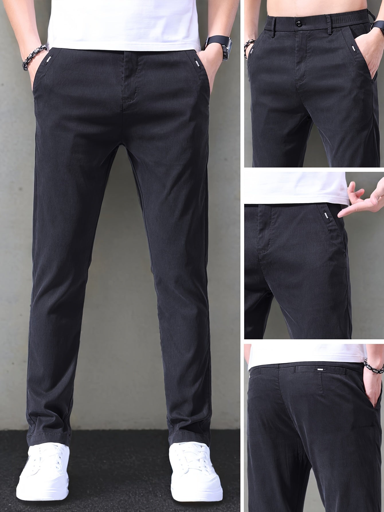 Men's Slim-Fit Summer Suit Pants with Stretch Lyocell Fabric