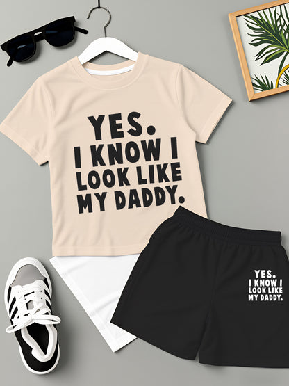 Boys' Casual Summer T-Shirt and Shorts Set - Fun 'Yes I Know I Love My