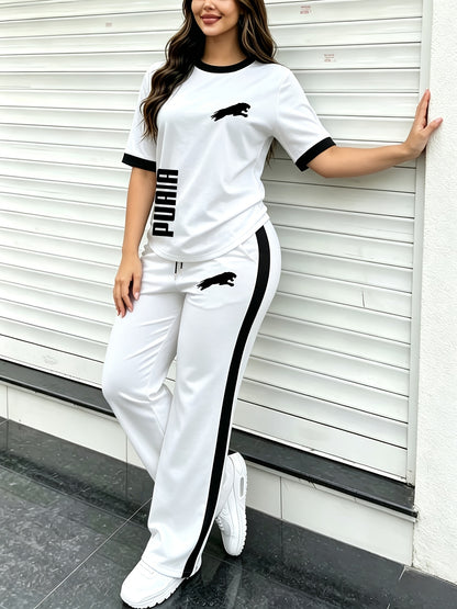 Women’s Casual Summer Two-Piece Set with Wide-Leg Pants