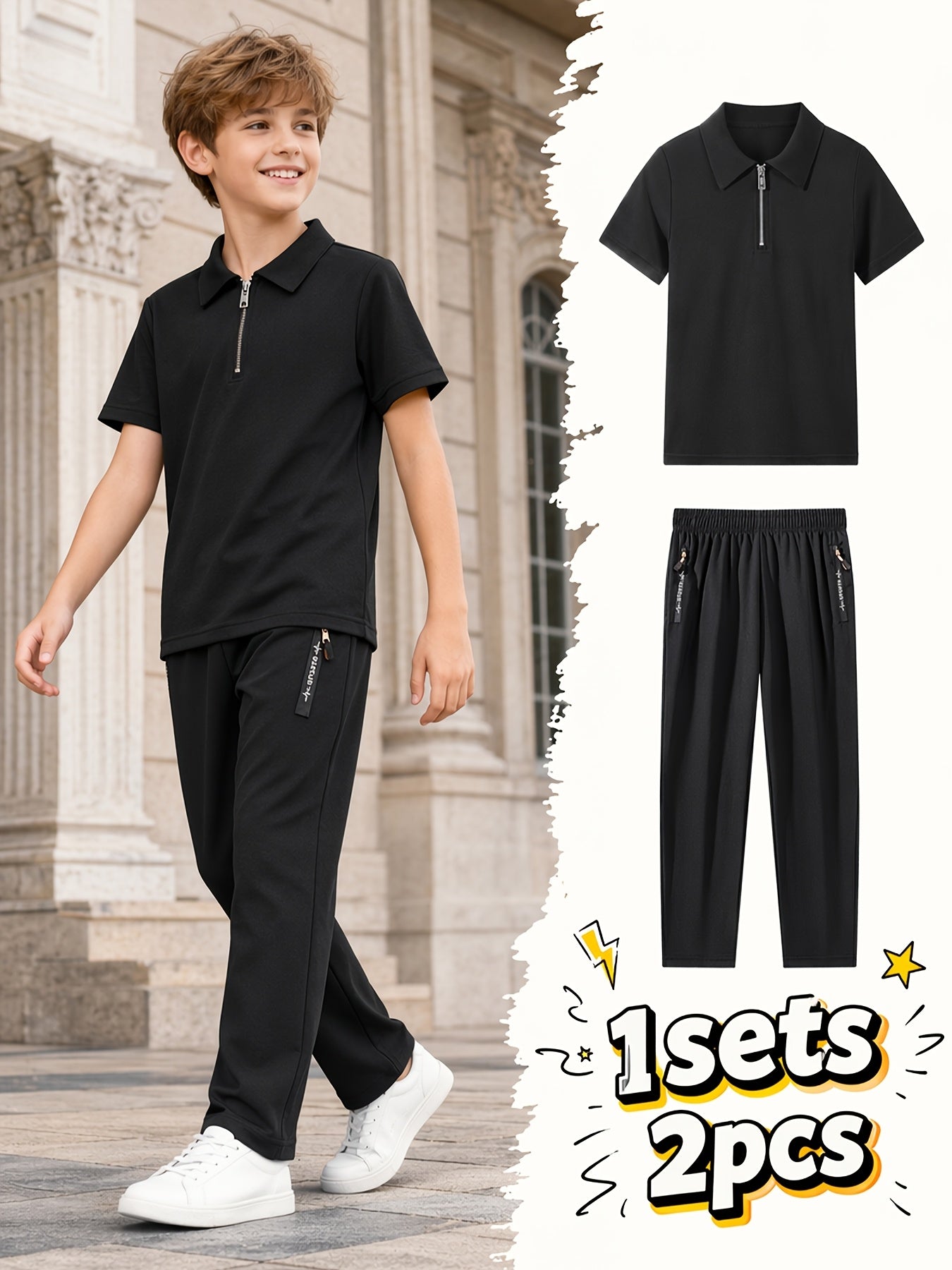 Boys' Spring/Summer Polo Shirt & Stretch Trousers Set