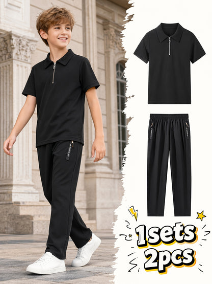 Boys' Spring/Summer Polo Shirt & Stretch Trousers Set