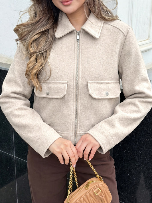 Elegant Women's Solid Color Lapel Jacket with Buckle Detail - ayq