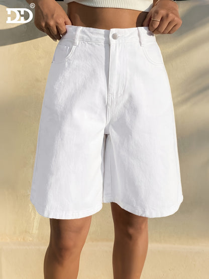 Women's Slim-Fit High-Waisted White Denim Shorts for Summer