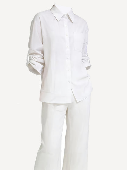 Women’s Casual Cotton Long-Sleeve Top & Wide-Leg Trousers Set
