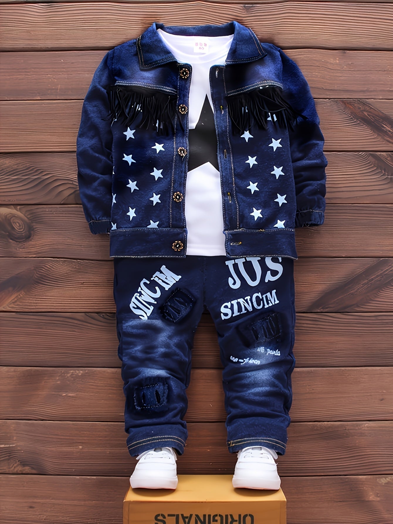 Boys' Casual Faux Denim Three-Piece Spring Suit, Cotton Blend