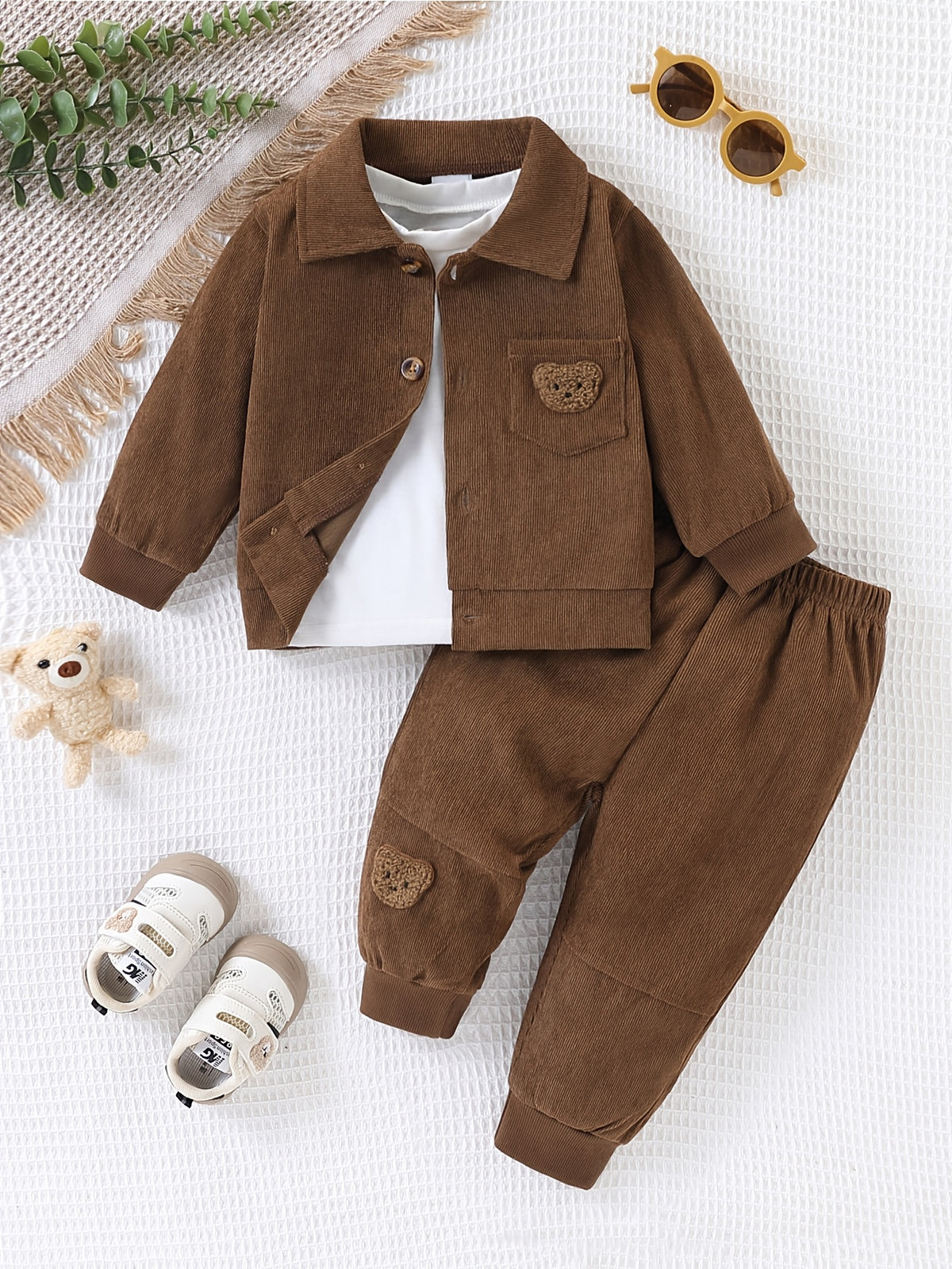 Toddler Boys' Corduroy Shirt Jacket and Pants Set for Spring/Fall - ayq