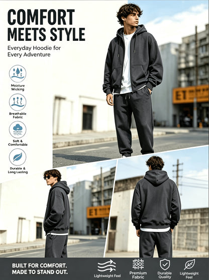 Men's Lightweight Polyester Zip-Up Hoodie Jogger Set