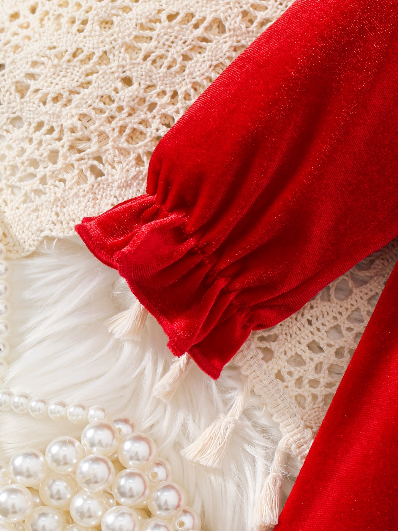 1pc Baby Girl's Red Lace Dress with Ruffled Collar & Bow Back - Long Sleeve Winter Party Dress for Christmas, New Year, Weddings - Soft Warm Outfit (Short Leg Opening, Machine Washable Clothing)