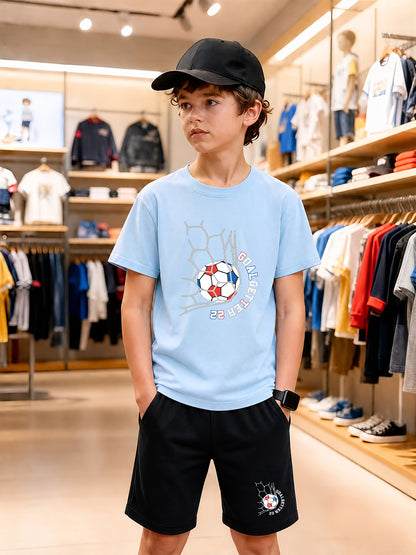 Boys' Cotton Casual T-Shirt & Shorts Set for Spring Summer