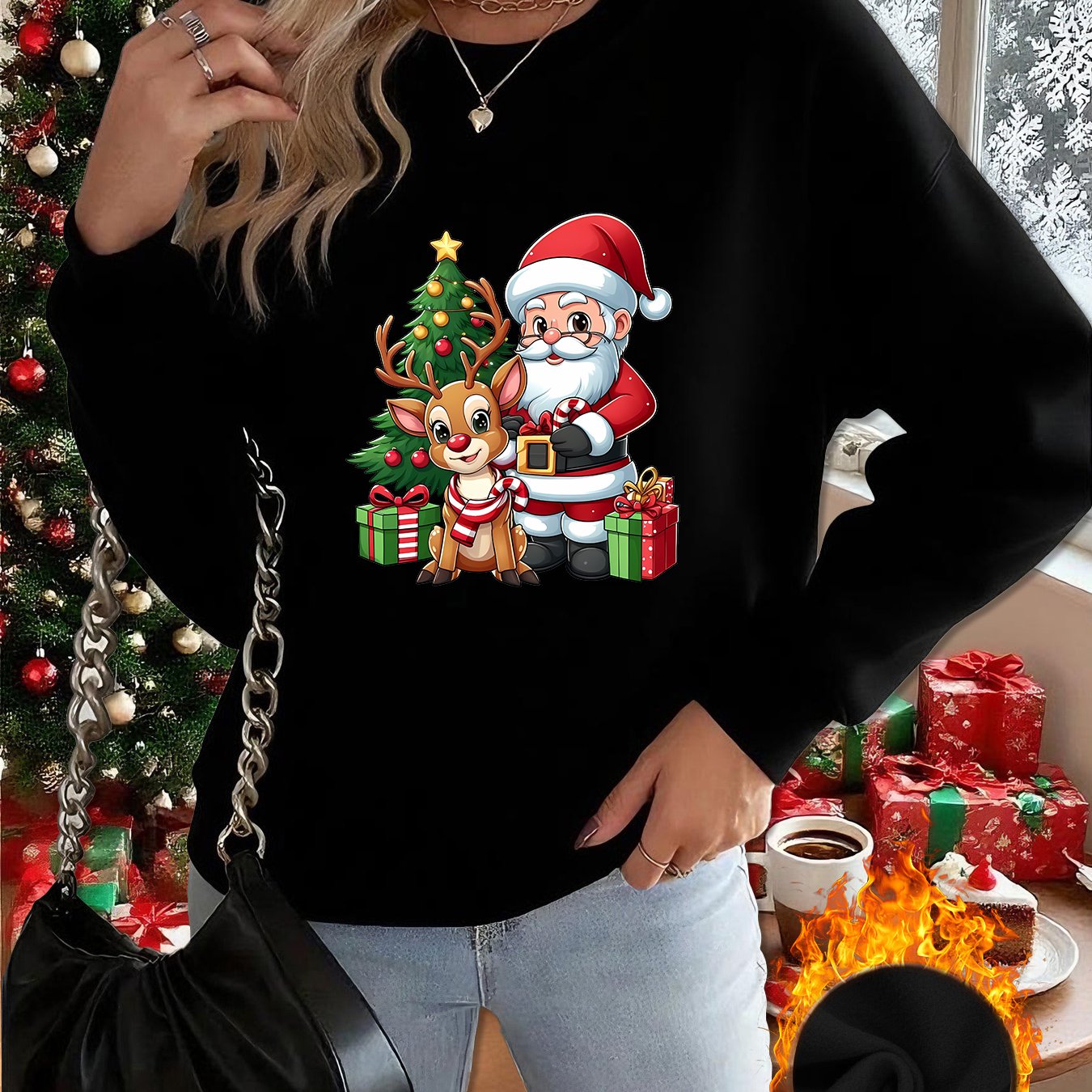 1pc Women's & Unisex Christmas Santa Reindeer Elf Print Sweater - Red Pullover Sweatshirt with Round Neck, Soft Warm Winter Sweating Jacket for Holiday Parties, Family Matching Outfits, Gift (Machine Washable) - Y2K Style All