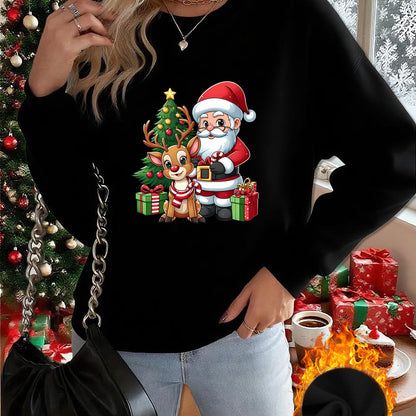 1pc Women's & Unisex Christmas Santa Reindeer Elf Print Sweater - Red Pullover Sweatshirt with Round Neck, Soft Warm Winter Sweating Jacket for Holiday Parties, Family Matching Outfits, Gift (Machine Washable) - Y2K Style All