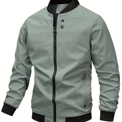 Men's Stylish Windproof Jacket - Solid Color, Stand Collar, Zip-Up with Pockets, Lightweight Polyester for All Seasons, Casual & Outdoor Wear, Allseason Jacket | Zipup Jacket | Polyester Jacket, Windbreaker Jacket