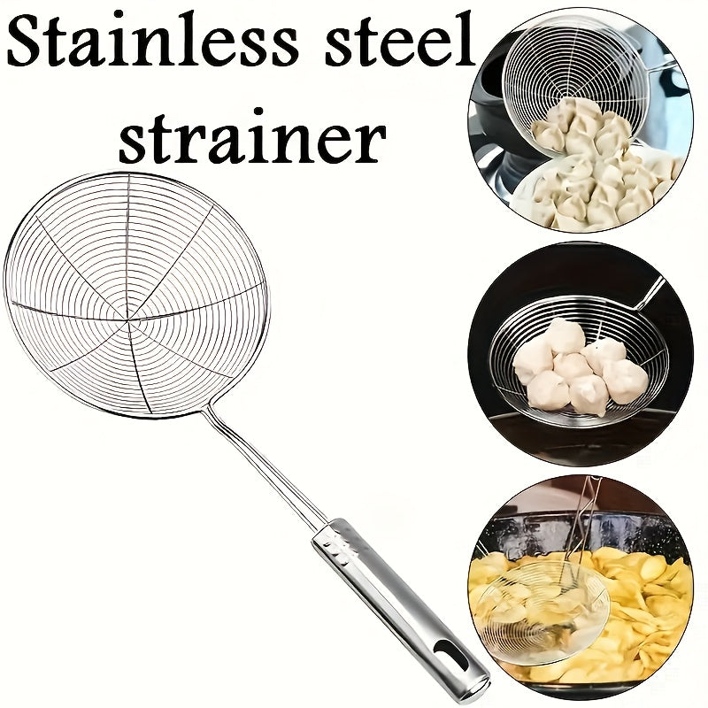 Stainless Steel Strainer Ladle with Handle - Durable Wire Skimmer Spoon for Cooking, Frying & Kitchen Use