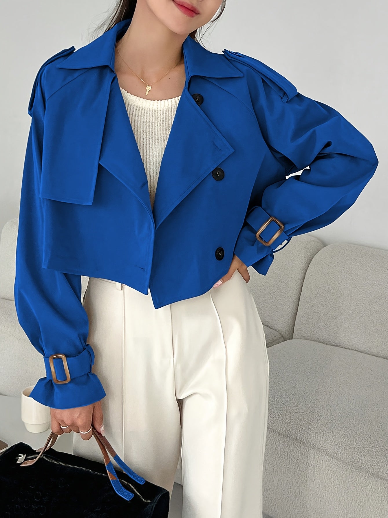 Women's Elegant Solid Color Short Windbreaker Jacket - Lightweight Versatile Outerwear for Casual & Formal Outfits, Easy Care Hand Wash/Dry Clean, Durable Fabric