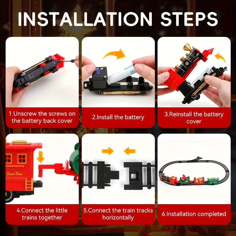 Electric Christmas Train Set | Hanging Christmas Tree Decoration, Indoor & Outdoor Use, Battery Powered, Weather Resistant, Suitable for Children, Red, Green - QWK Brand