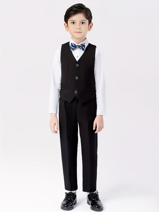 Boys' English Gentleman Vest Set with Bow Tie for Parties