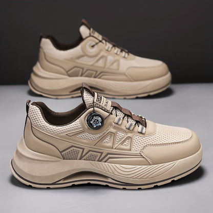 Men's 2025 New Casual Athletic Running Shoes - Thick-Sole Hiking  Basketball Sneakers with Breathable PU/Fabric Upper, Durable PVC Outsole, Beige/Black Colorway for Outdoor, Streetwear  Everyday Comfort, Round Toe Design