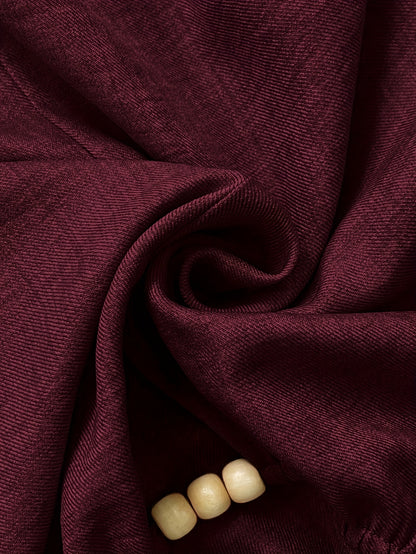 Women'S Elegant Beaded Wrap Shirt - Long Sleeve Round Neck Blouse with Beaded Embellishment, Solid Burgundy/Red/Pink/ - Casual to Formal