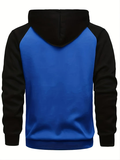 Men's Autumn and Winter Zipper Sweater Contrast Color Shoulder Sleeve Hoodie