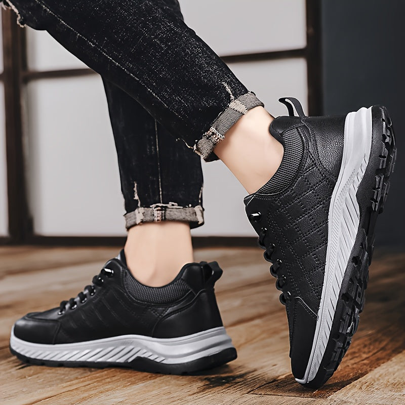 Men's Fashion Sneakers Low Top Casual Sports Shoes - All-Season Solid Color Outdoor Hiking Footwear with Lace Closure, PU Upper, Fabric Lining, PVC Sole, EVA Insole, Round Toe