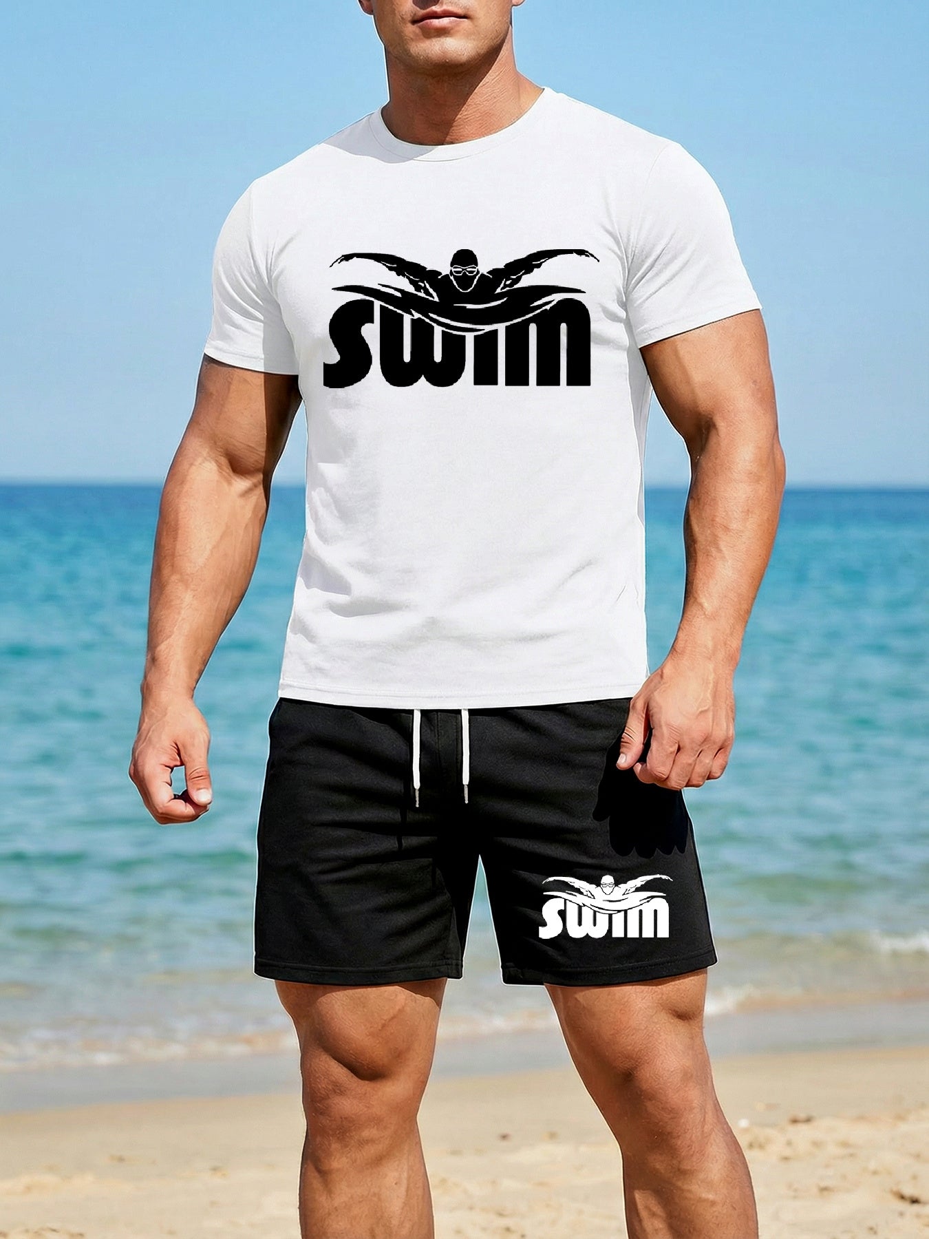 Men's Quick-Dry Swim Set - Breathable Short Sleeve Tee & Boxer Shorts