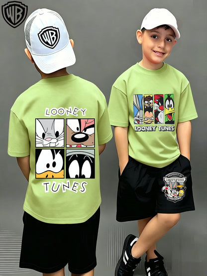 Unisex Cotton Looney Tunes T-Shirt & Shorts Set for Kids