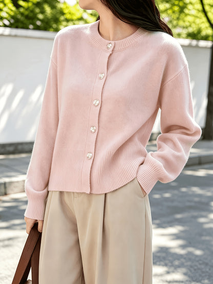 Women's Cozy Viscose Cardigan with Floral Button Detail