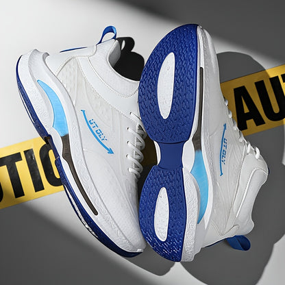 Men'S High-Top Lace-Up Athletic Sneakers - Breathable Fabric, PVC Sole, EVA Insole, Stylish Blue  White Design for Casual and Outdoor Activities, Everyday Sneakers   Sporty Casual Shoes   Durable PVC Sole
