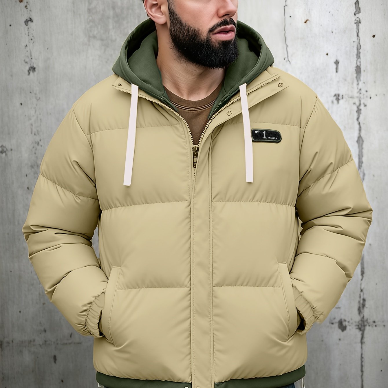 Men's Autumn and Winter Casual Fashion Faux Two-Piece Outerwear, Trendy Thickened Warm Comfortable Hooded Jacket