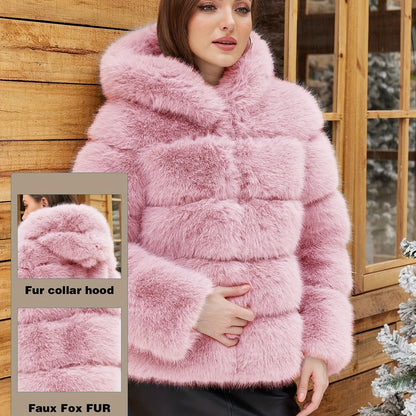 Women's Elegant White faux fur coat - Luxury Winter Outerwear with Single-Button Closure, Machine Washable Cold-Weather Jacket for Evening Events, Parties & Everyday - Chic Winter Coat for Women (Solid Color, O-Line Silhouett