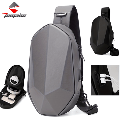 JUMAHE Men's USB Charging Crossbody Bag with Dual Power Ports, Hexagonal Geometric Design Street Style Shoulder Bag - Premium Durable Fabric, Adjustable Strap  Zipper Closure for Daily Commute (Black/Grey), Bags for Travel,