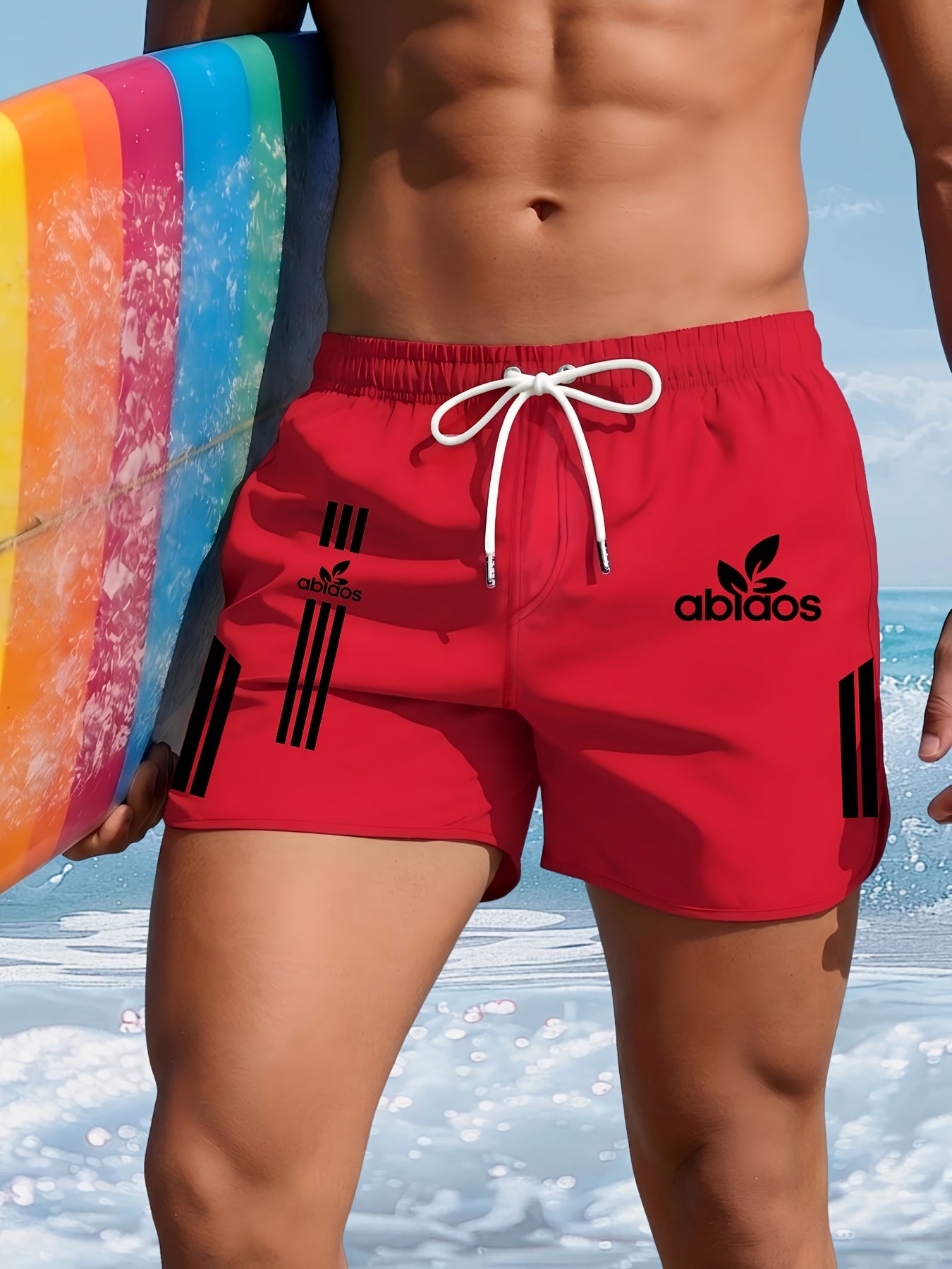 Men's Quick-Dry Summer Swim Shorts with Striped Design