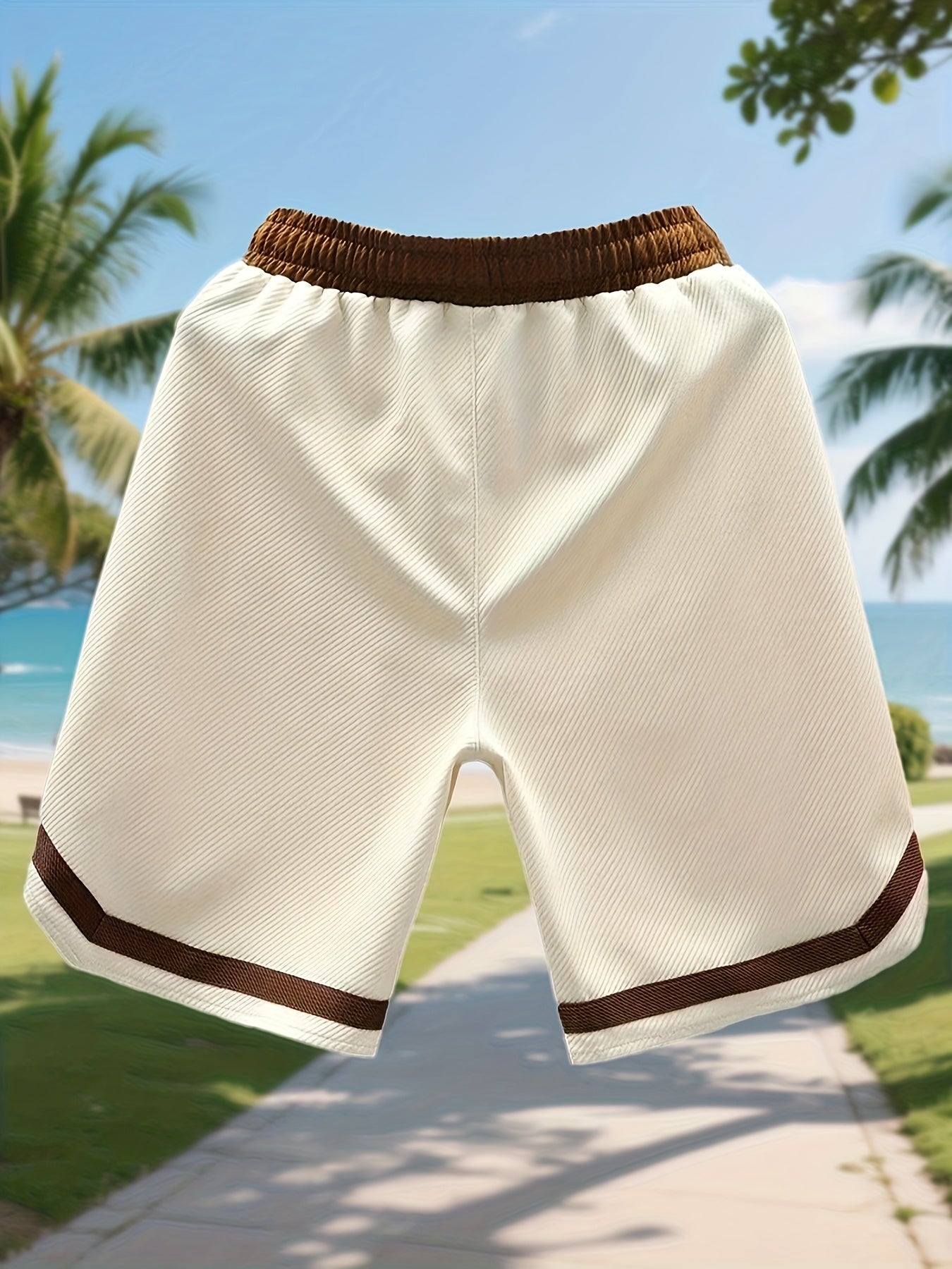 Men's Casual Color Block Polyester Summer Shorts with Drawstring