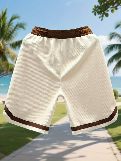 Men's Casual Color Block Polyester Summer Shorts with Drawstring