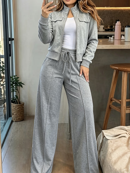 Women's Elegant Autumn Winter 2-Piece Jacket and Pants Set - ayq