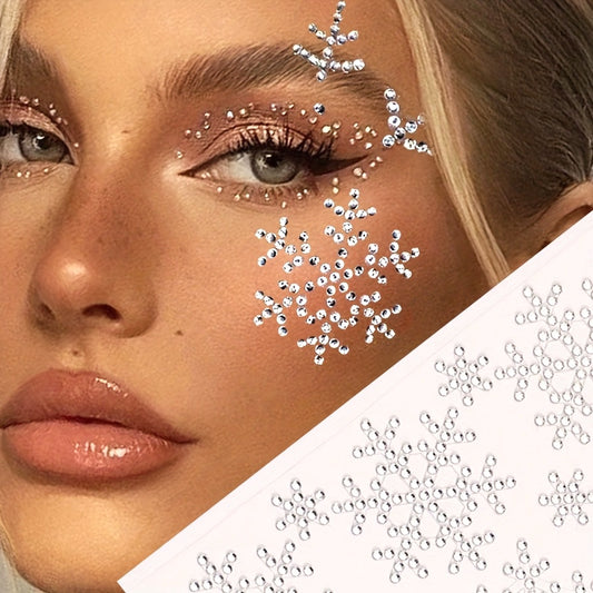 1pc White 3D Snowflake Rhinestone Eye Sticker - Sparkling Face & Eyelid Decoration, Gemstone Patch for Y2K, Music Festival, Party Makeup, Winter Costume - Easy Apply Glam Accessory