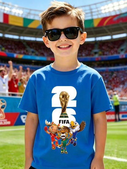 2026 World Cup Digital Trophy Cotton T-Shirt for Kids