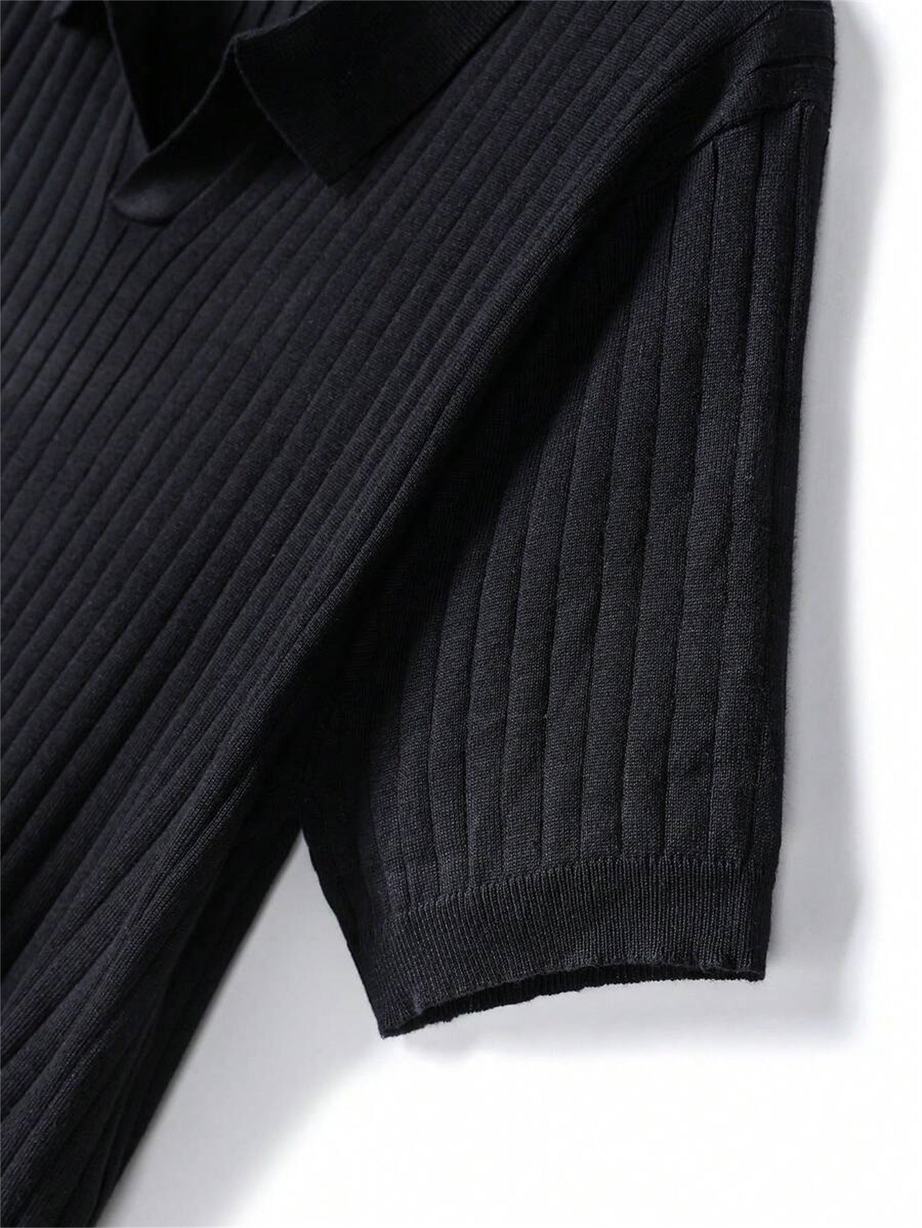 Men's Lapel Short-Sleeve Sweater - Rugged and Handsome Street Style Men's Ribbed Collar Short-Sleeve Top, Made of Breathable and Skin-friendly Special Material. Features a Slim-fit Micro-stretch Design for Unrestricted Moveme - ayq