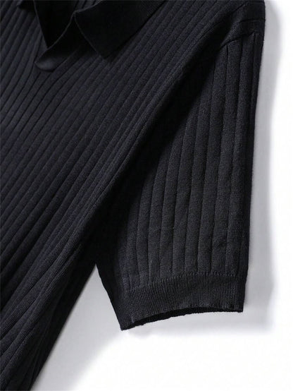 Men's Lapel Short-Sleeve Sweater - Rugged and Handsome Street Style Men's Ribbed Collar Short-Sleeve Top, Made of Breathable and Skin-friendly Special Material. Features a Slim-fit Micro-stretch Design for Unrestricted Moveme - ayq