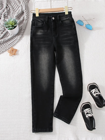 Slim Straight Mid-Waist Denim Jeans for Male Teenagers
