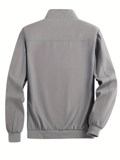 Men's Lightweight Jacket - Slim Fit Zip-Up Coat with Stand Collar, Lightweight Outerwear for Spring/Fall, Office, Travel, Everyday - Zipper Closure Casual Blazer