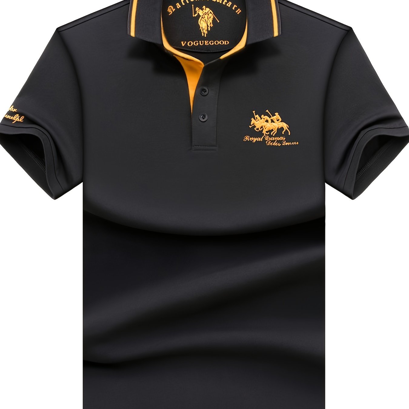 Men's Turn- Collar 95% Cotton 5 Spandex Embroidered T-Sshirt Short Sleeve Comfortable Breathability - ayq