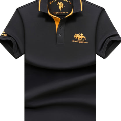 Men's Turn- Collar 95% Cotton 5 Spandex Embroidered T-Sshirt Short Sleeve Comfortable Breathability - ayq