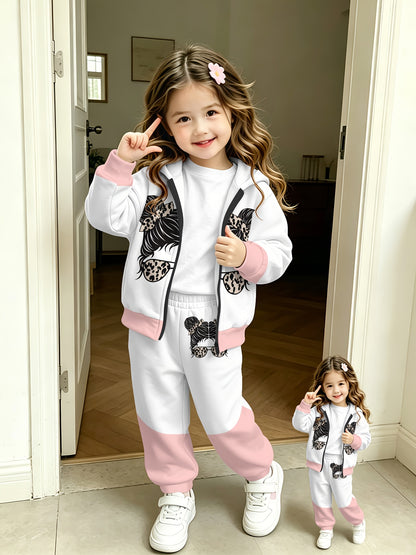 Girls Zip-Up Hoodie and Pants Set Lightweight Casual Outfit