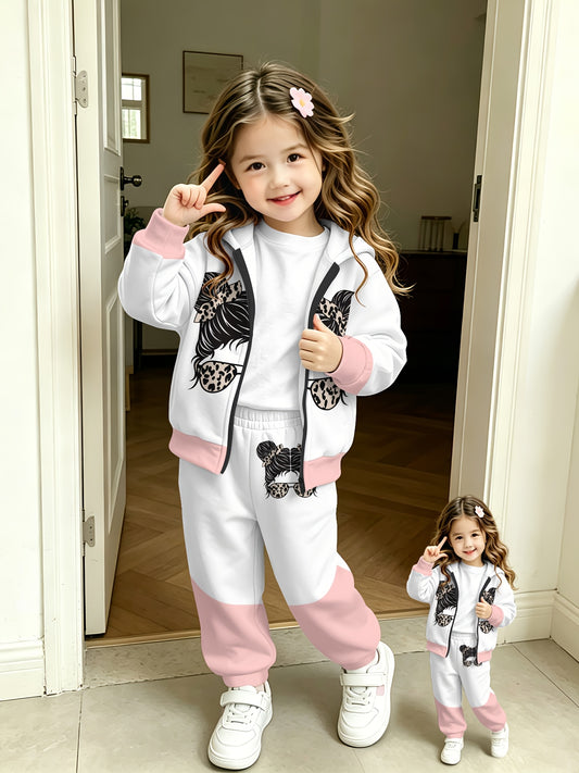 Girls Zip-Up Hoodie and Pants Set Lightweight Casual Outfit - ayq