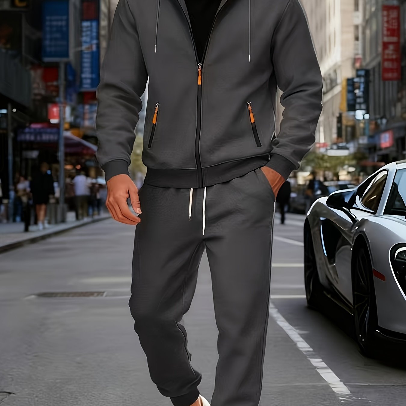 Men's Fashion Casual Sportswear Set with Cardigan, Multi-Pocket Decorative Sweatshirt, Hooded Top and Bottoms